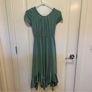 Girls’ Boho Teal Midi Dress with Ruffle Hem